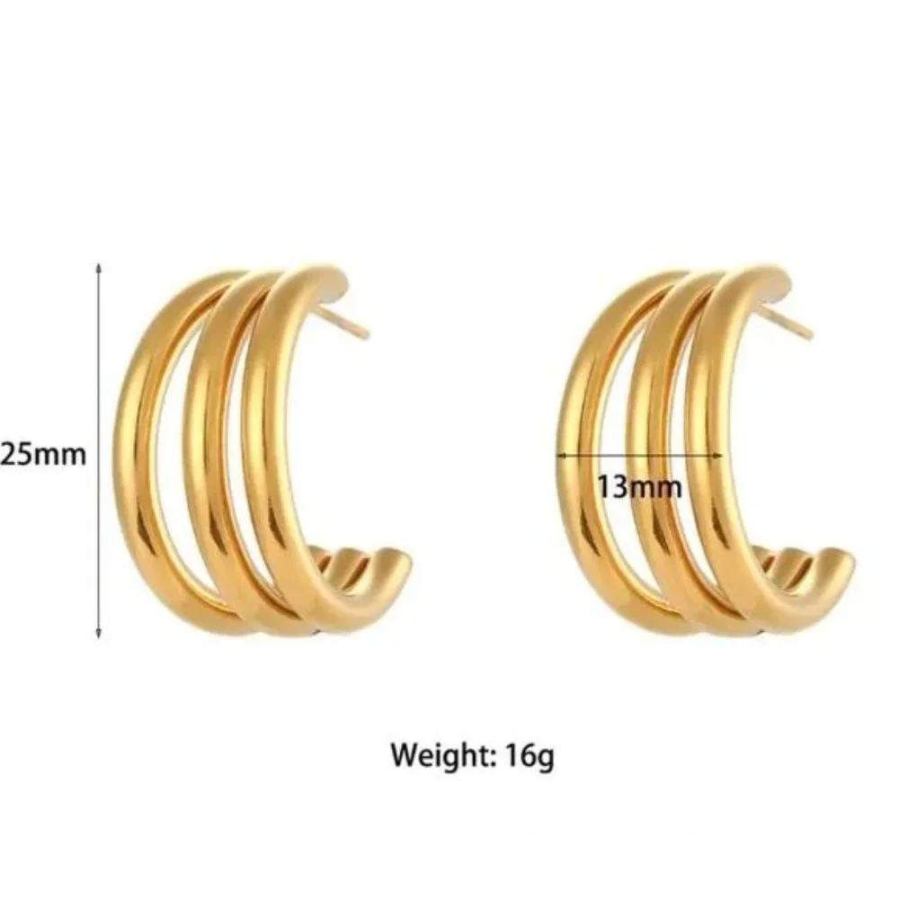 NEW 18K GOLD 3 LAYERS TUBE SHAPE HOOP EARRINGS, NICE EARRINGS, CUTE EARRINGS - Picture 7 of 7
